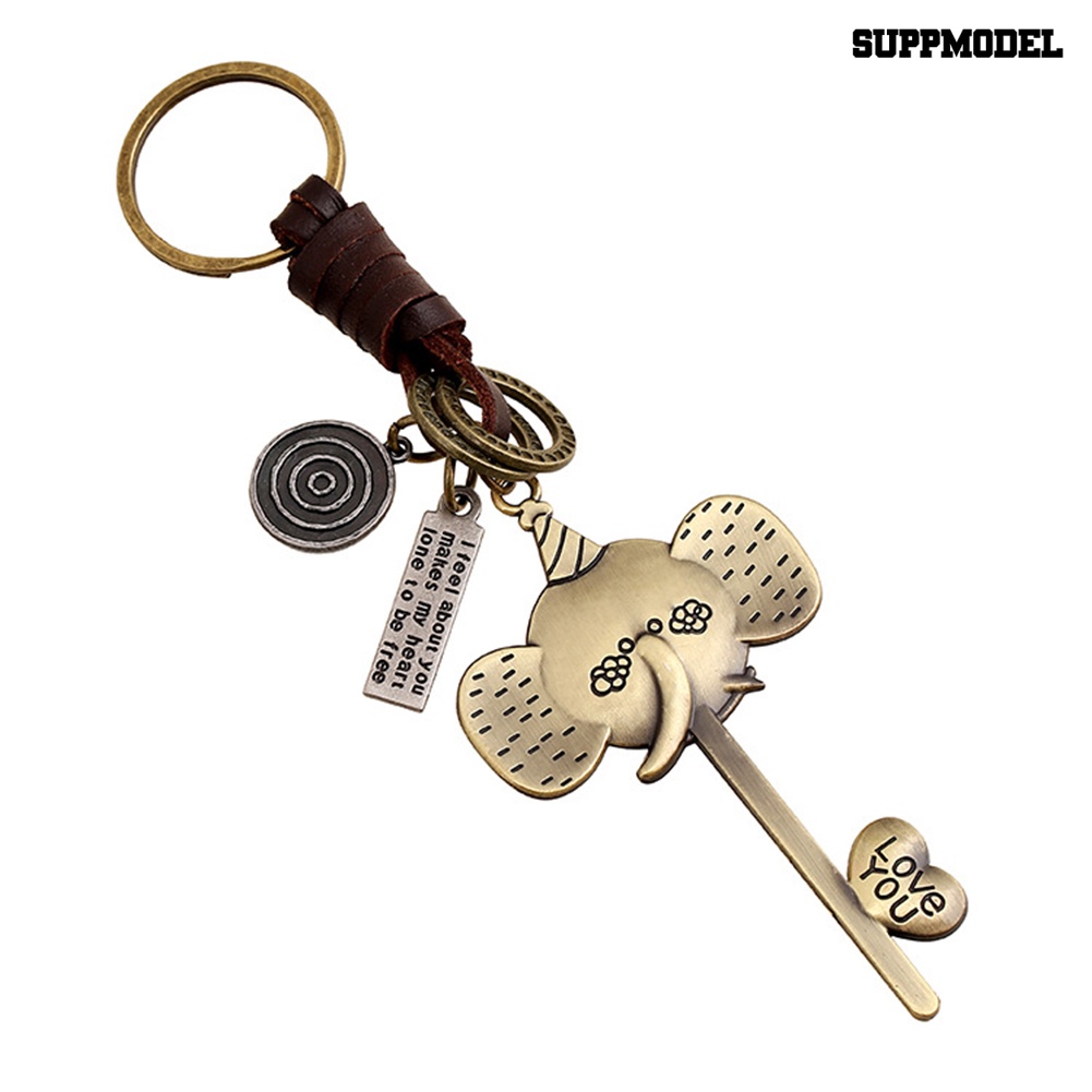 [SM Auto] Pria Punk Gantungan Kunci Sepeda Robot Rusa Liontin Kulit Sapi Retro Key Ring Tas Charm