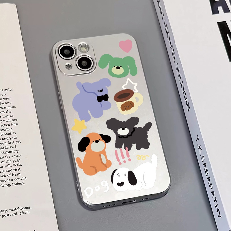 IPHONE Soft Electroplate Phone Case Kompatibel Untuk Iphone14 11 13 12 Pro Max Casing Anjing Lucu XS XR X8 +7 6S Plus Mini TPU Silikon Shockproof Cover