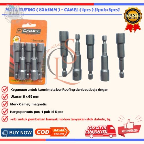 Mata Bor Rufing / Roofing 8mm X 42mm Magnetic Nut Setter Perpc Mata Roofing Camel