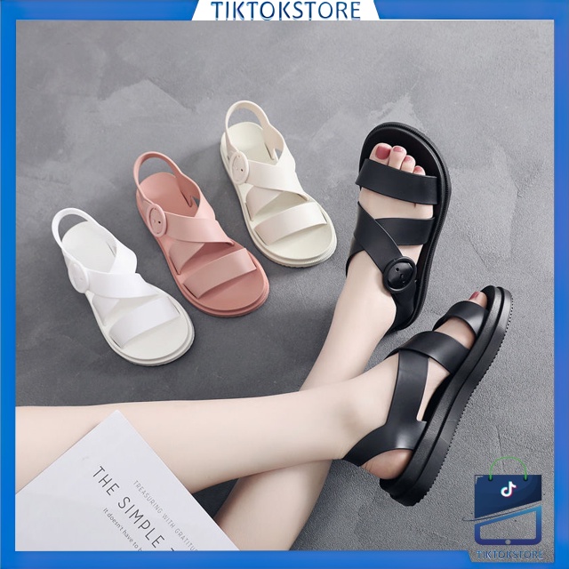 TIKTOK - D6142 Sandal Jelly Import / Sepatu Sandal Slop / Sandal Wanita Tali / Sandal Wanita / Sandal Jelly Karet / Sandal Korea Style / Sandal Fashion