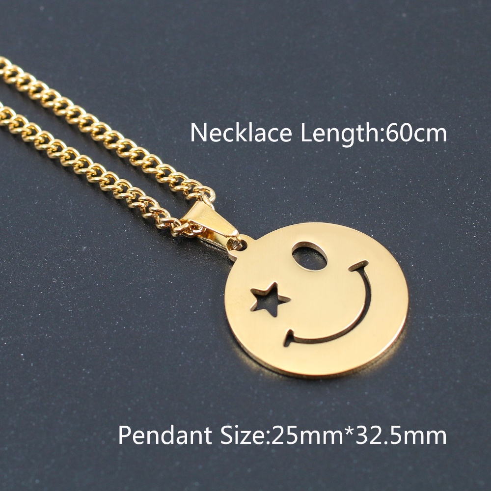 [X C Kalung] Emas &amp; Perak Baru Hip-hop Punk Retro Bermata Bintang Smiley Face ​Kalung titanium Steel Liontin Anti Karat Untuk Perhiasan Hadiah Liburan Pria Dan Wanita