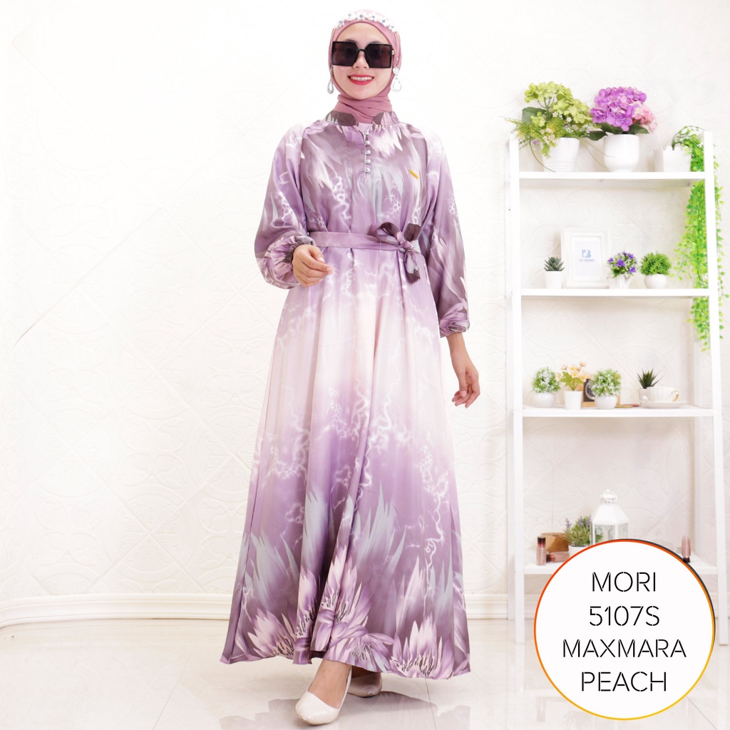 Gamis Wanita Maxmara Lux Busui Resleting Motif Bunga Free Obi Mori
