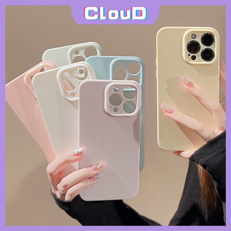 IPHONE Case Warna Permen Macaron Sederhana Kompatibel Untuk Iphone11Xr 7Plus 14 13 11 12 Pro Max 8Plus X XS Max Mewah Warna Solid Shockproof Lembut Pelindung Lensa Kamera Glossy Phone Cover