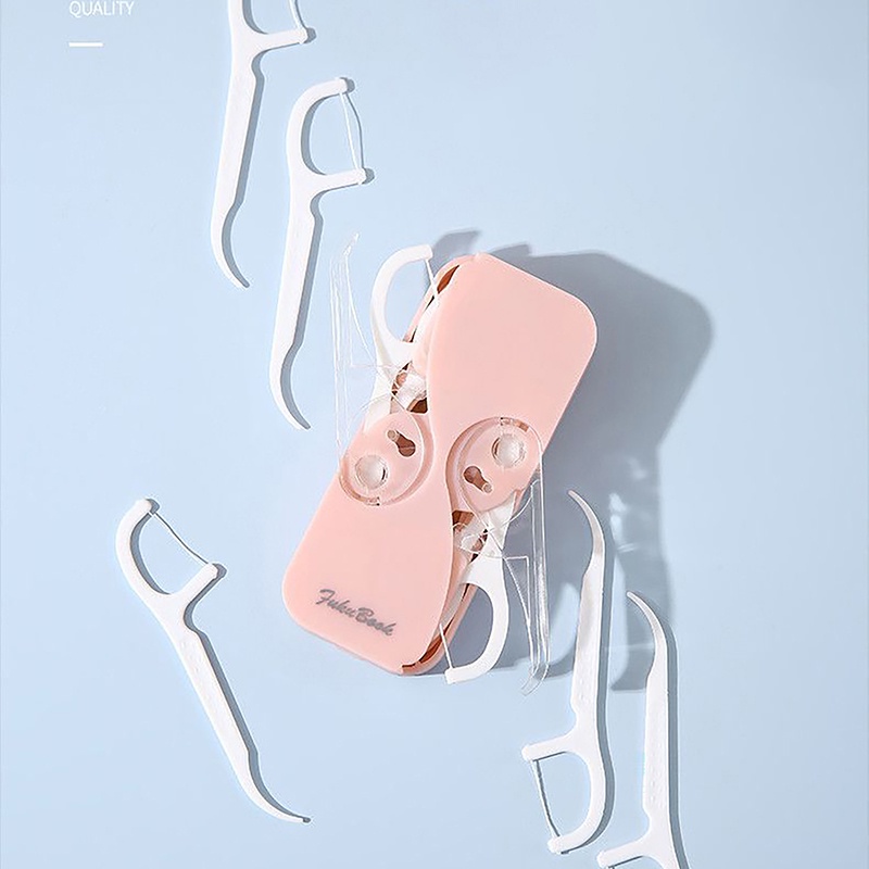 1pc Dental Floss Portable Dispenser Case Dengan 12pcs Dental Floss Kotak Penyimpanan Benang Gigi pop-up Otomatis