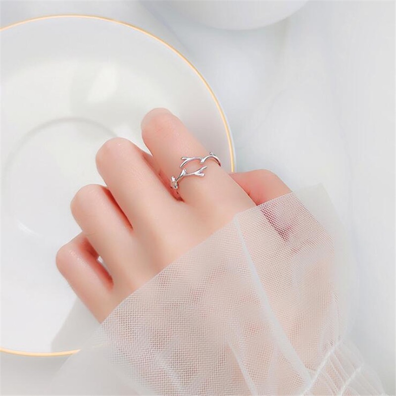 Korea Ins Mewah Perak Tanduk Rusa Cincin Trendi Terbuka Cincin Adjustable Geometris Elegan Menawan Cincin Fashion Sederhana Elk Jari Perhiasan Untuk Wanita Gadis Natal Accesorios