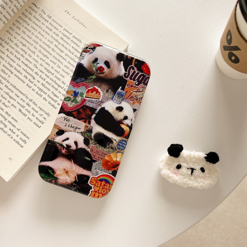 IPHONE Casing Cover Sliding Kartun Panda Untuk Iphone14 13 12 11 Pro Max Casing Pelindung Cermin Geser