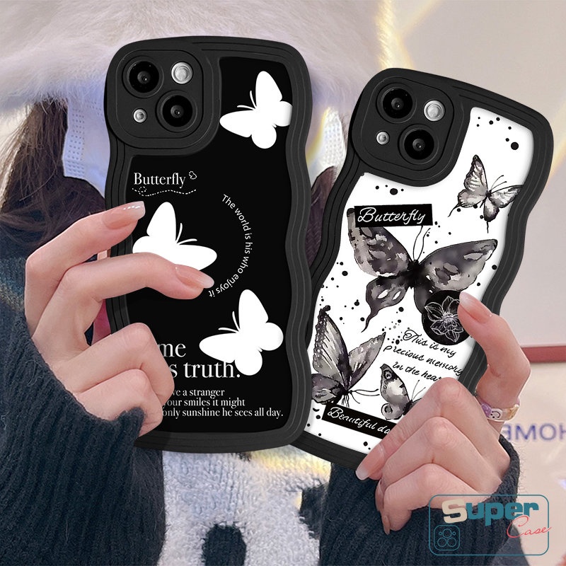 Casing Tepi Bergelombang Lembut Fashion Untuk Redmi Note8 11 9 11s 10s 9s Pro Max10 Redmi 12C A1 10C 10A 9a1+9T 9A 10 9C NFC Mi 11T Pro POCO M3 X3 NFC Pro Letter Fantasy Butterfly Sarung