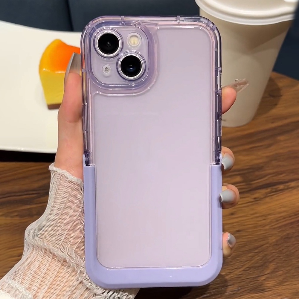 IPHONE Stand Lensa Kamera Warna Permen Casing Ponsel Bening Untuk Iphone12 13 14 Pro Max case Iphone11 Invisible Holder Lipat Penutup Belakang