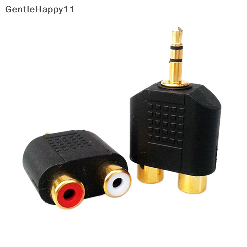 Gentlehappy 1pc Plug male Audio stereo Lapis Emas Ke 2jack RCA female Y Adaptor 3.5mm 1pc Plug male Audio stereo Lapis Emas Ke 2jack RCA female Adaptor Y 3.5mm Piring Emas 1pc