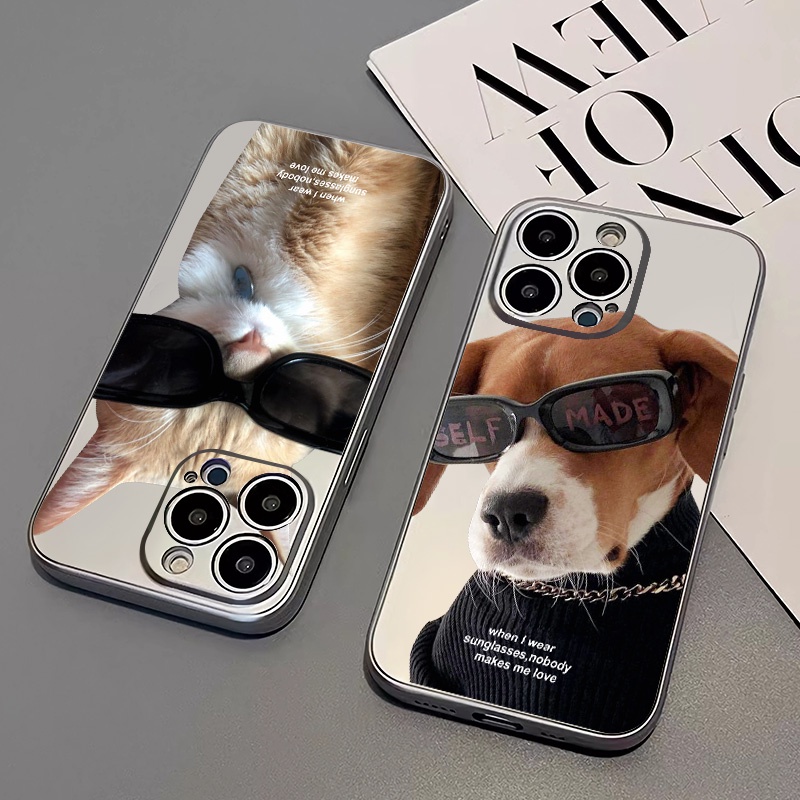 IPHONE Soft Electroplate Phone Case Kompatibel Untuk Iphone11 14 13 12 Pro XS Max XR X8 7 6S Plus Kacamata Hitam Mini Casing Kucing TPU Silikon Shockproof Cover