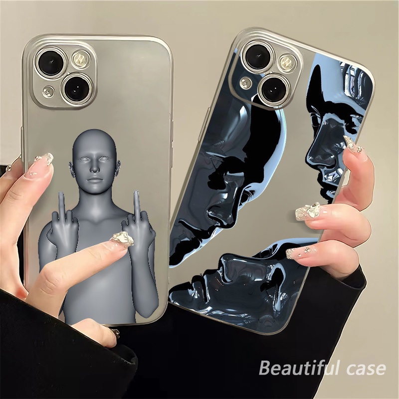 Peradaban Gestures Electroplate Phone Case Kompatibel Untuk IPhone Casing11 14 13 12 Pro Max XS XR X8+7 6S Plus Mini Lembut TPU Silikon Shockproof Cover