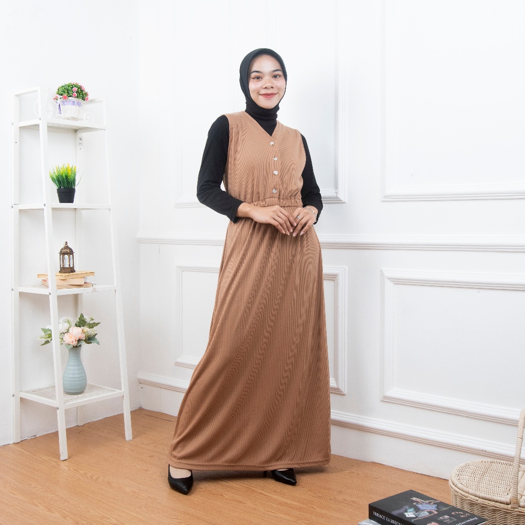 ZASKIYA - DRESS CELLA OVERALL /Terusan Panjang Wanita / Dress Tanpa Lengan Muslimah