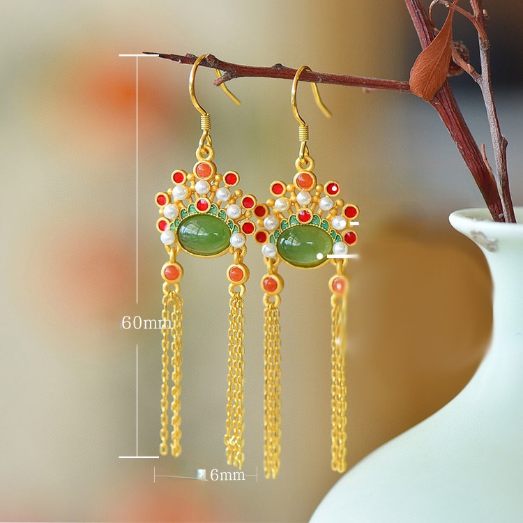 Goldkingdom Fashion Perhiasan Aksesoris Ready Stock Wanita Kait Panjang Peking Opera Masker Wajah Pisau Kuda Dan Hua Dan Anting Antik Han Baju Anting Wanita