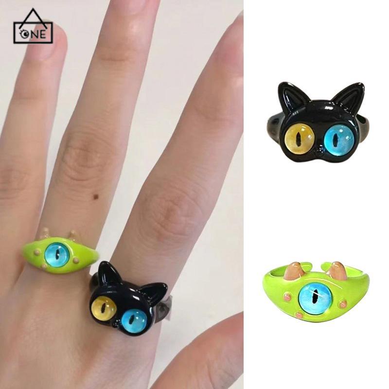 COD❤️Cincin Korea Desain Kartun Kecil Rakasa Warna  Untuk Pria Dan Wanita-A.one