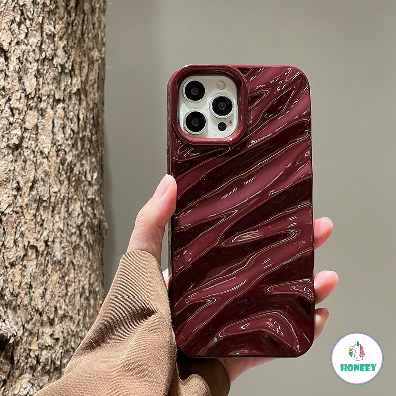 IPHONE Casing Ponsel Pleat Gelombang Warna Coklat Dan Hijau Dan Merah Anggur Mewah Untuk Iphone14 11 13 12 Pro Max X XR Xsmax6 /7 /8 Plus SE Perlindungan Penutup Belakang