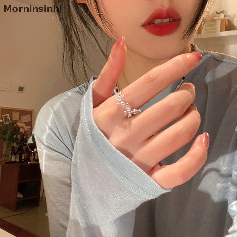 Mornin Korea Sparkling Alloy Butterfly Rings Untuk Wanita Fashion Perhiasan Kepribadian Niche Adjustable Open Perhiasan Pesta Pernikahan id