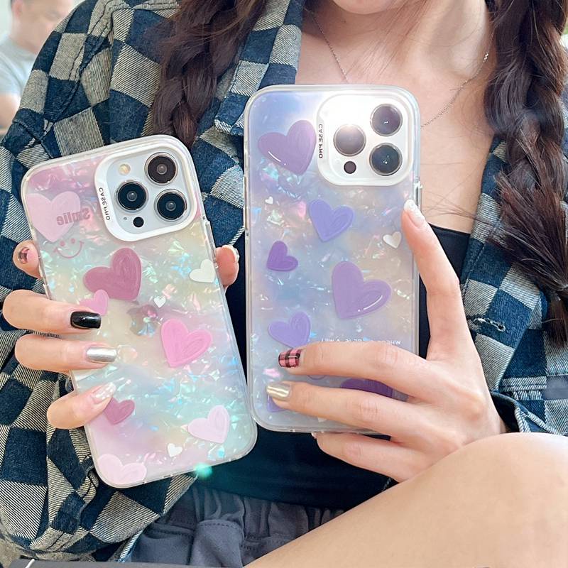 Purple &amp; Pink Smile Love Shine Shell Pattern Soft Case HP iP iPhone 12 13 14 Pro Max 11 Girl Woman FTD Casing Apple