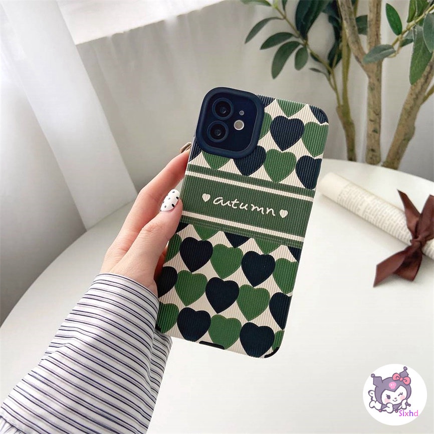 IPHONE Kompatibel Untuk Iphone14 13 12 11 Pro Max SE 2020 X Xr Xs Max8 7 Plus Kreatif Fashion Hijau Cinta Garis Perlindungan Shockproof Casing Ponsel Lembut Silicon Cover XJJJJ