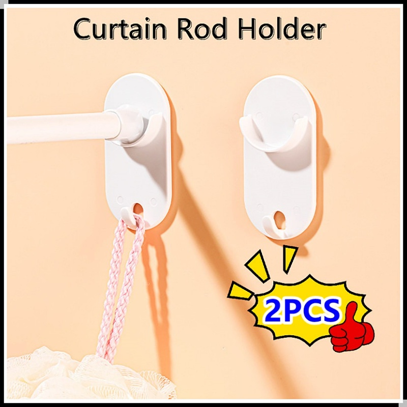 Dengan Pengait Penyangga Batang Gorden Kursi Tetap Hiasan Dinding Curtain Bar Perekat Kait Dinding 2pcs Bebas Pukulan Adjustable Curtain Rod Holder Clamp Hooks Self Adhesive Clothes Bracket