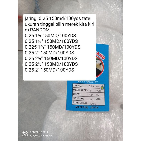 Jaring ikan 0.25 150md/100yds tate UKURAN TINGGAL PILIH pukat ikan jaring ikan senar jaring ikan nel