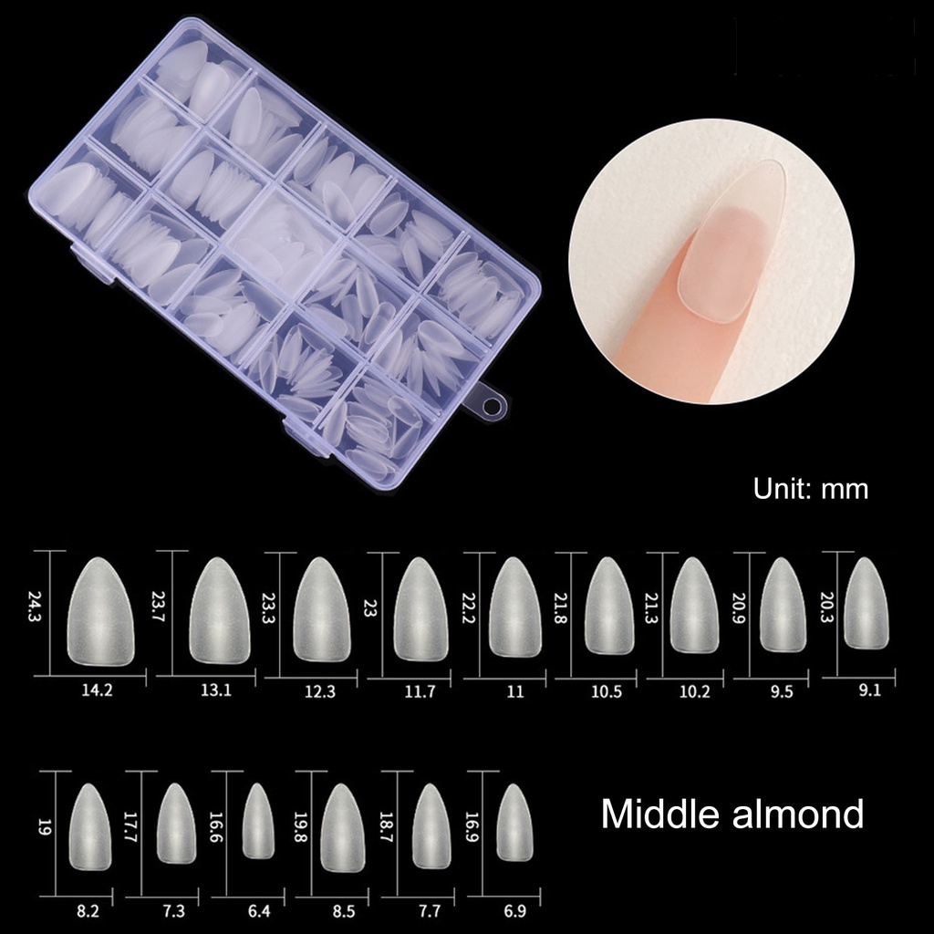 Providence 300Pcs Kuku Palsu 15kisi Mudah Dilepas Ultra-Tipis Mulus Ukuran Campur Ekstensi Kuku Frosted Square Round Almond Nail Tips Perlengkapan Salon Kuku