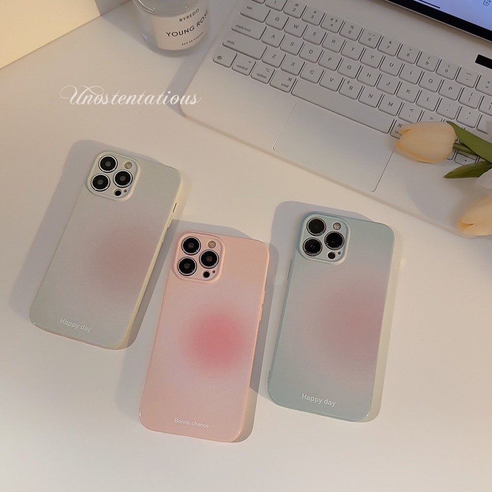 IPHONE Warna Gradasi Solid Desain Dasar Pelindung Lensa Kamera Phone Case Cover Untuk Iphone11 12 13 14 PLUS PRO MAX