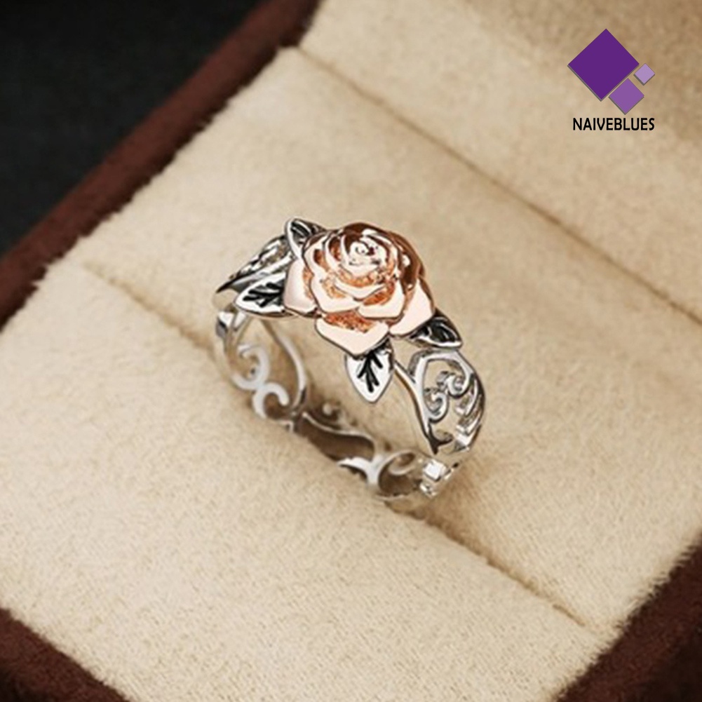 &lt; Naiveblues &gt; Vintage Wanita Two Tone Bunga Band Jari Cincin Pernikahan Perhiasan Hadiah