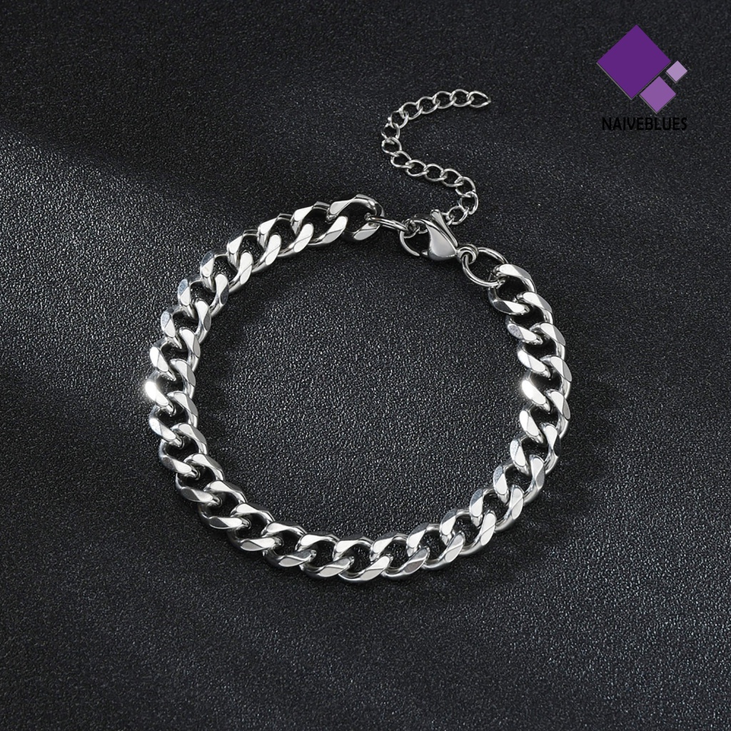 &lt; Naiveblues &gt; Pria Gelang Rantai Berlapis Stainless Steel Hip Hop Geometris Link Bracelet Jewellery