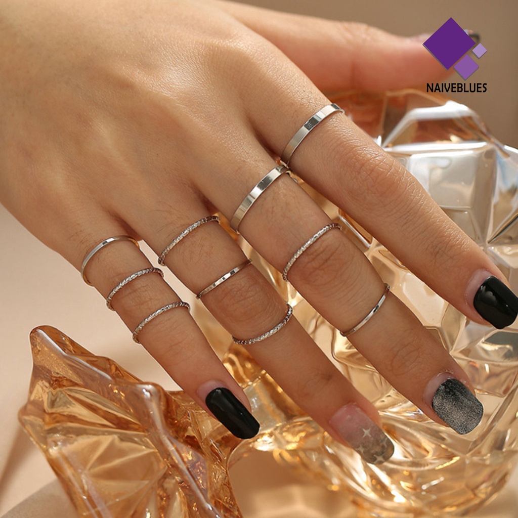 &lt; Naiveblues &gt; 10Pcs All Match Finger Ring Pengerjaan Halus Ringan Wanita Cincin Warna Murni Untuk Out