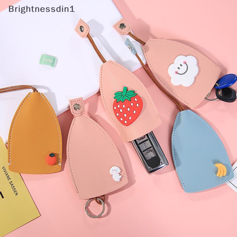 [Brightnessdin1] Buah-buahan Lucu Jenis Tarik Tas Kunci PU Pelindung Tempat Kunci Mobil Case Dompet Kulit Baru Keychain Pouch Bag Cover Key Organizer Butik