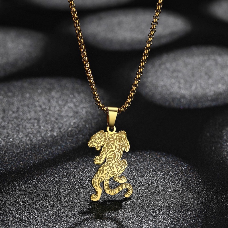 Zh Perhiasan Hip Hop Stainless Steel Harimau Liontin Pria Kalung Punk Perhiasan Aksesoris