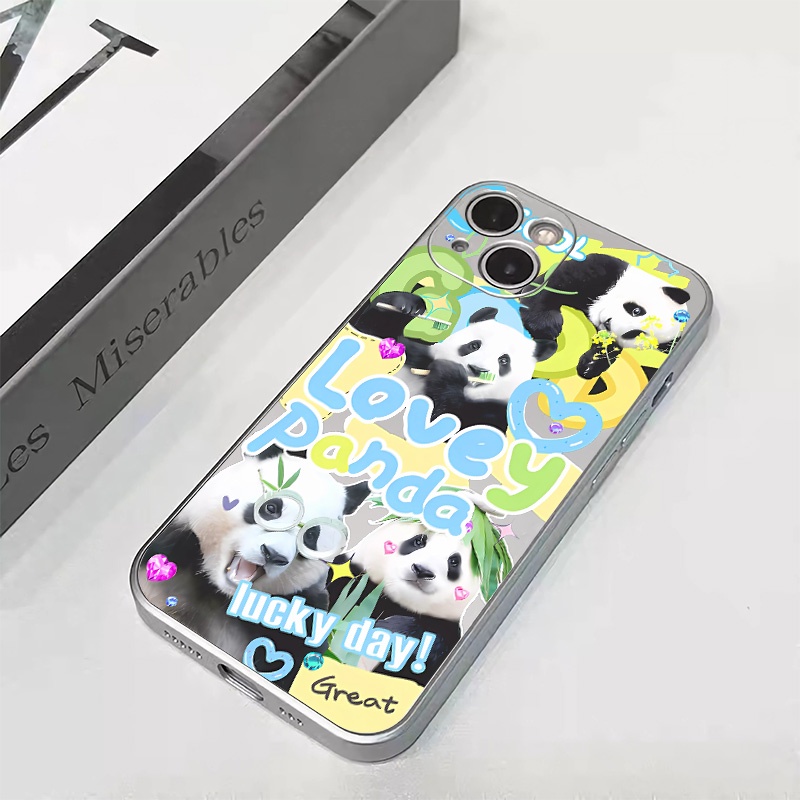 IPHONE Soft Electroplate Case Kompatibel Untuk Iphone14 13 12 11 Pro XS Max Panda Lucu Kupon Casing XR X8 +7 6S Plus Mini TPU Silikon Shockproof Phone Cover