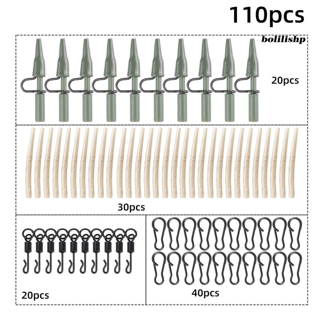 Bo-110pcs Safety Sinker Clip Detachable Black Pin Dikemas Perubahan Cepat Portable Tackle Kit Mini Carp Fishing Sinker Clip Kamuflase Ekor Karet Tabung Set Perlengkapan Memancing