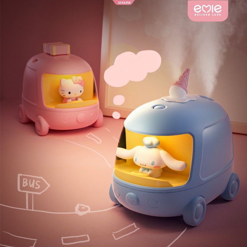 New Kawaii Humidifier KT Cat Cinnamoroll Double Decker Bus Anime Figure Lampu Malam Tanpa Kawat Mute Cegah Kekeringan Hadiah Anak Lucu [ZXL]