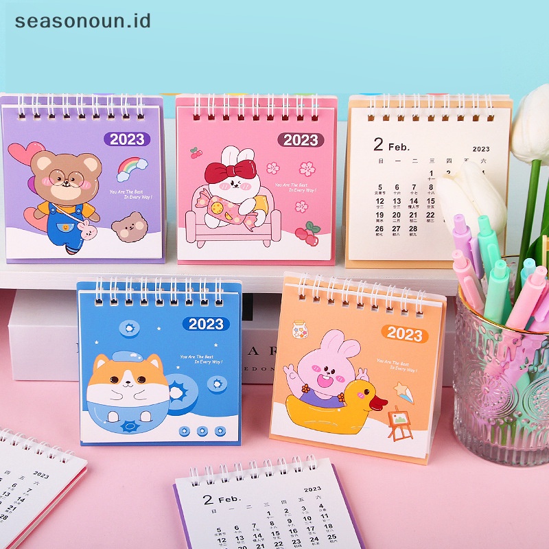 Seasonoun 2023tahun Kelinci Kartun Lucu Kalender Meja Kalender Harian Jadwal Mingguan Planner Agenda Organizer Alat Tulis Halaman Putar Kalender Abadi.