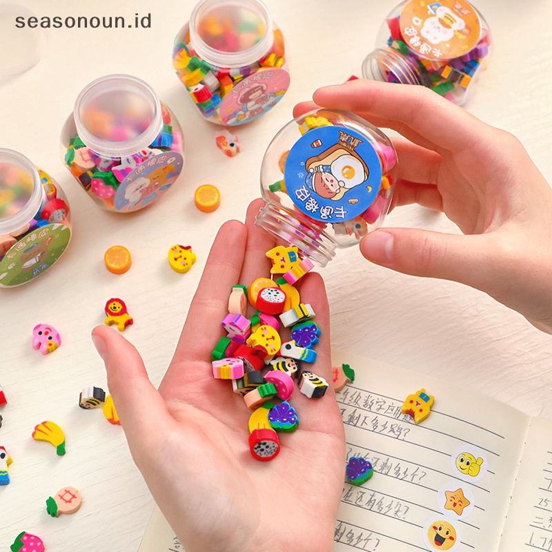 Seasonoun 50PCS Lucu Karet Penghapus Kreatif Hewan Buah Pensil Penghapus Mini Kawaii Alat Tulis Anak Siswa Alat Kantor Penghapus Lucu.