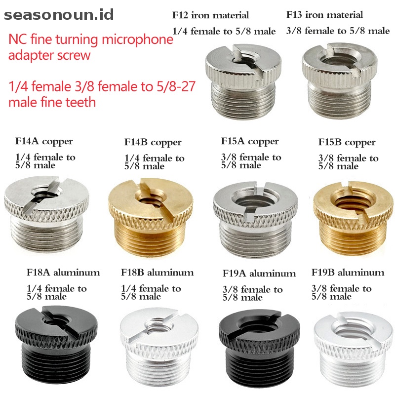 Seasonoun 1per4 3 /8Inch to 5per8 Microphone Stand Konversi Sekrup Aksesoris Untuk Tripod Microphone Stand Adapter Mic Thread Adapter.