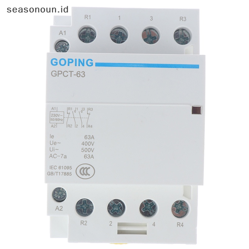 Seasonoun 4P 63A 2NC 2NO 220V 400V~50/60HZ Din rail Kontaktor ac Rumah Tangga  .