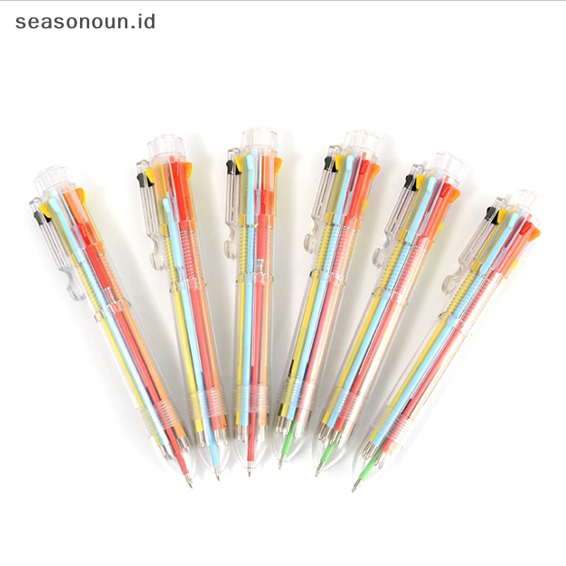 Seasonoun Pulpen Ballpoint Multi Warna 8in1 Bolpoin Ball Point Anak Sekolah Kantor Supply.