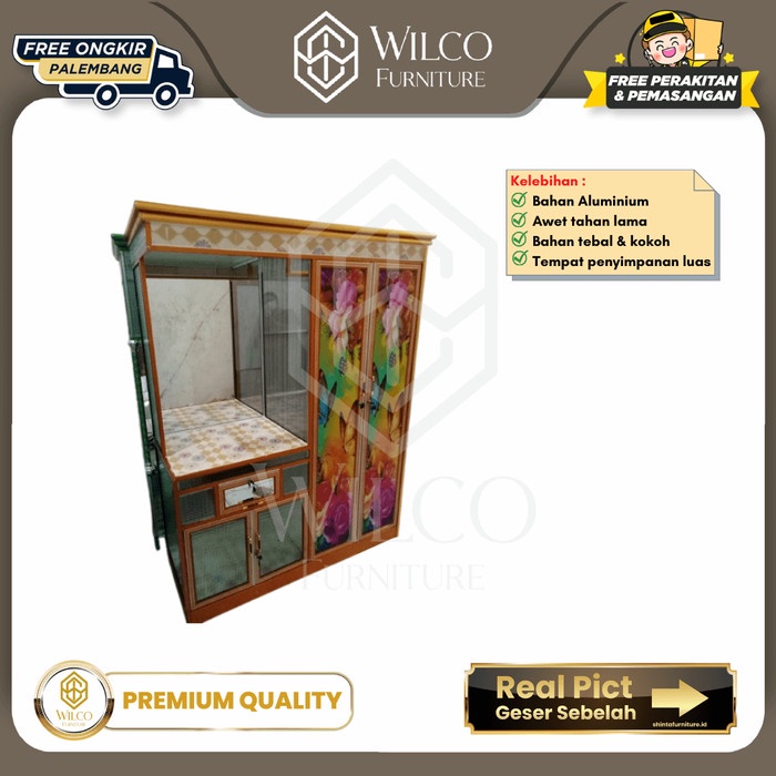 Lemari Pakaian 2 Pintu + Kaca Rias Aluminium / Lemari Rak Baju Susun