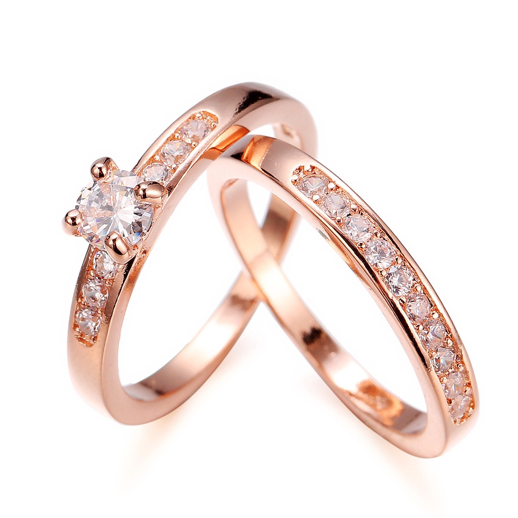 Goldkingdom Aksesoris Perhiasan Fashion Ready Stock Cincin Klasik Dengan Set Rose Gold Dan Berlian