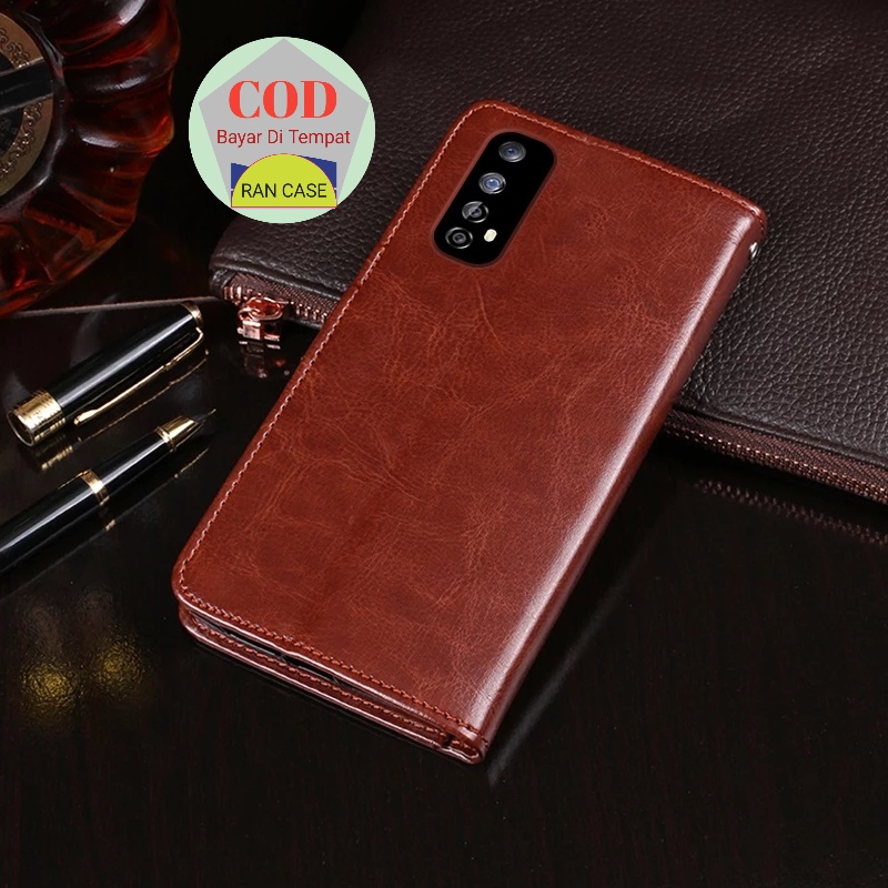 CASE REALME 7 RMX2151 LEATHER CASE SARUNG HP DOMPET KULIT FLIP COVER KESING HEADPHONE