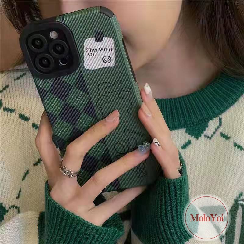 IPHONE Houndstooth Case Ilustrasi Wajah Artistik Kompatibel Untuk Iphone7 8 Plus11 14 12 13 Pro Max 7Plus XR XS X Max 11 Pro Max Tekstur Kulit Mewah Shockproof Tpu Cover