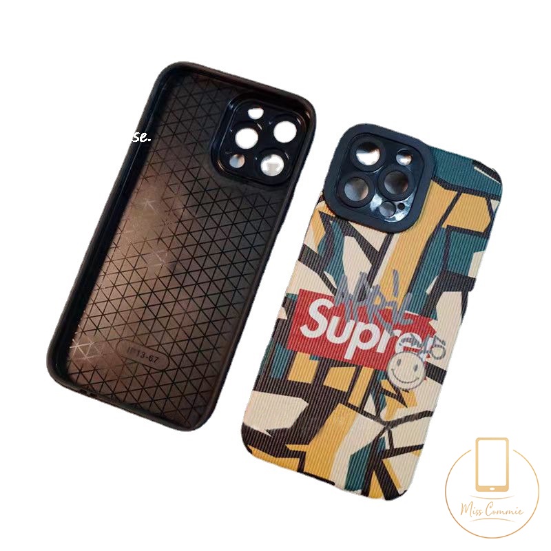 Trendy Merek Supre.me Case Kompatibel Untuk iPhone 7Plus 11 14 13 12 Pro MAX XR 78 Plus X XS MAX Kartun Lucu Graffiti Lembut Tpu Silicon Shockproof Mewah Tekstur Kulit Cover