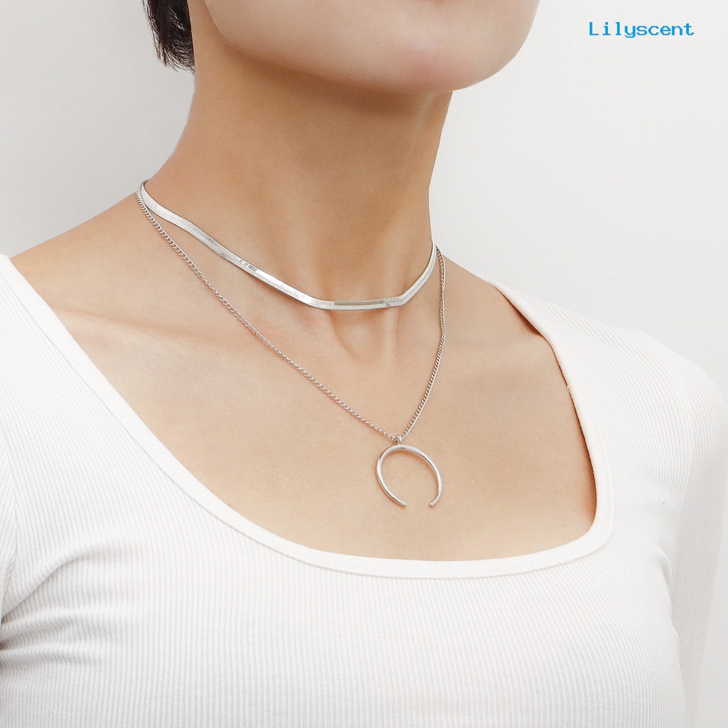 [LS]Wanita Kalung Liontin Sabit Lapisan Ganda Keren Bergaya Snack Rantai Adjustable Alloy Kalung Aksesori Fashion