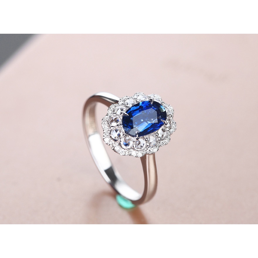 Goldkingdom Aksesoris Perhiasan Fashion Ready Stock Royal Cincin Permata Biru Klasik Burung Merpati Telur Dua Lapis Full-Diamond Zircon