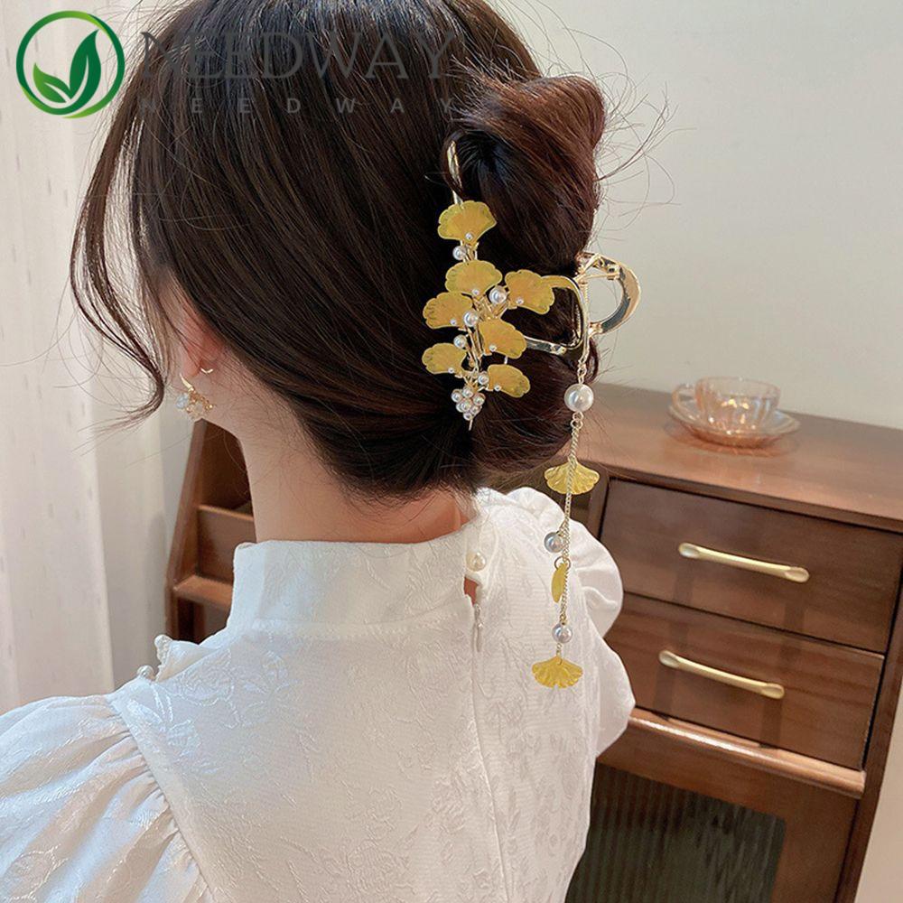 Needway  Ginkgo Daun Cakar Rambut Fashion Sederhana Wanita Hiu Klip Hiasan Kepala Gadis Beras Gaya Korea Hair Clip