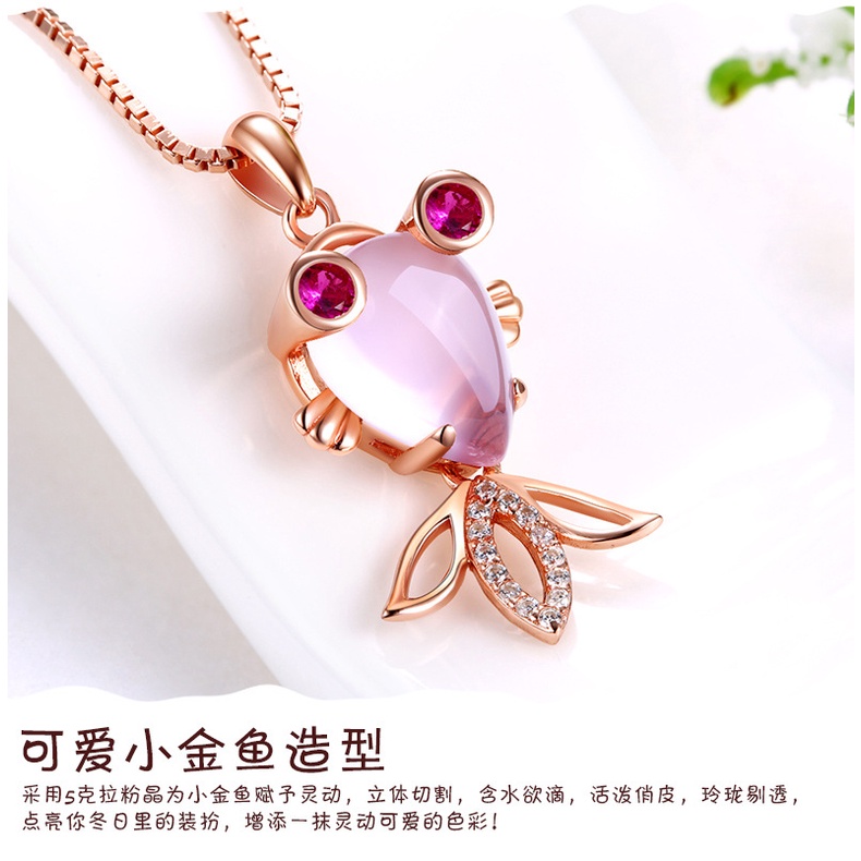 Goldkingdom Aksesoris Perhiasan Fashion Ready Stock Rose gold plated hibiscus Batu Bubuk Kristal Ikan Mas Kecil Wanita Liontin Rantai Tulang Selangka