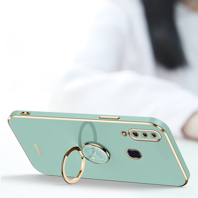 Andyh Casing Ponsel Silikon Ultra Tipis Untuk Samsung Galaxy A30 A20 M10S A10S M01S A20S Deluxe Fall Protection Gold Band Dengan Cincin Jam Dan Lanyard Gratis