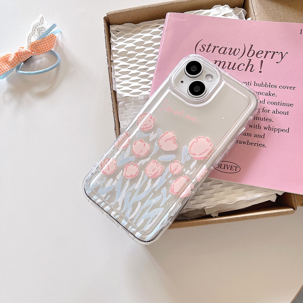 Casing IPhone Kompatibel Untuk IPhone 14 Pro Max Retro Pink Tulip Iphone13/13Pro Ip12/12 Pro Max IPhone 11x XS XR 7 8 Plus Classic Soft TPU Back Phone Cover